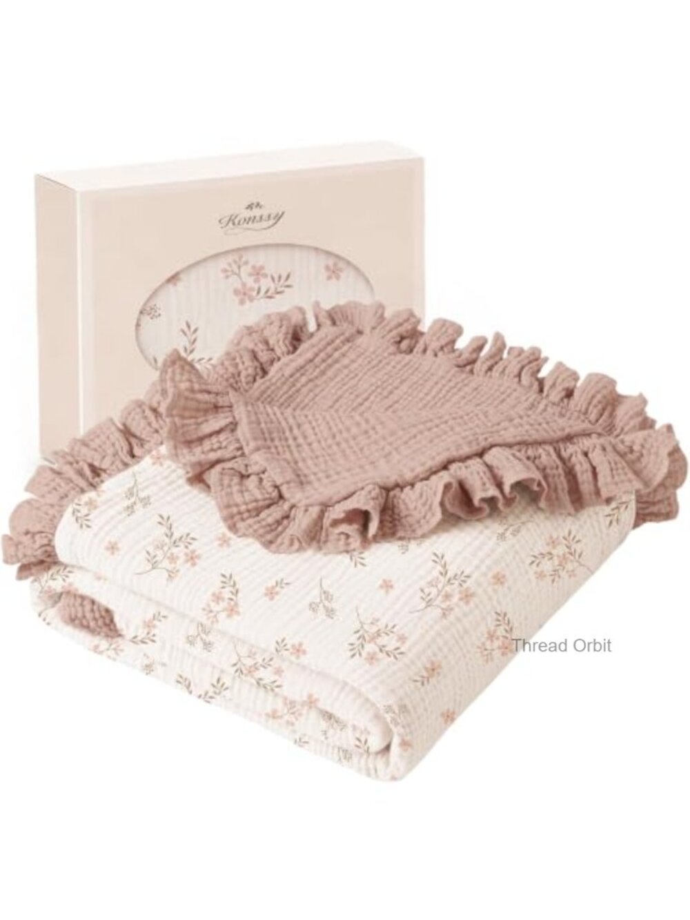 100% Muslin Cotton Baby Blanket Ruffle Trim Floral Swaddle 43x39